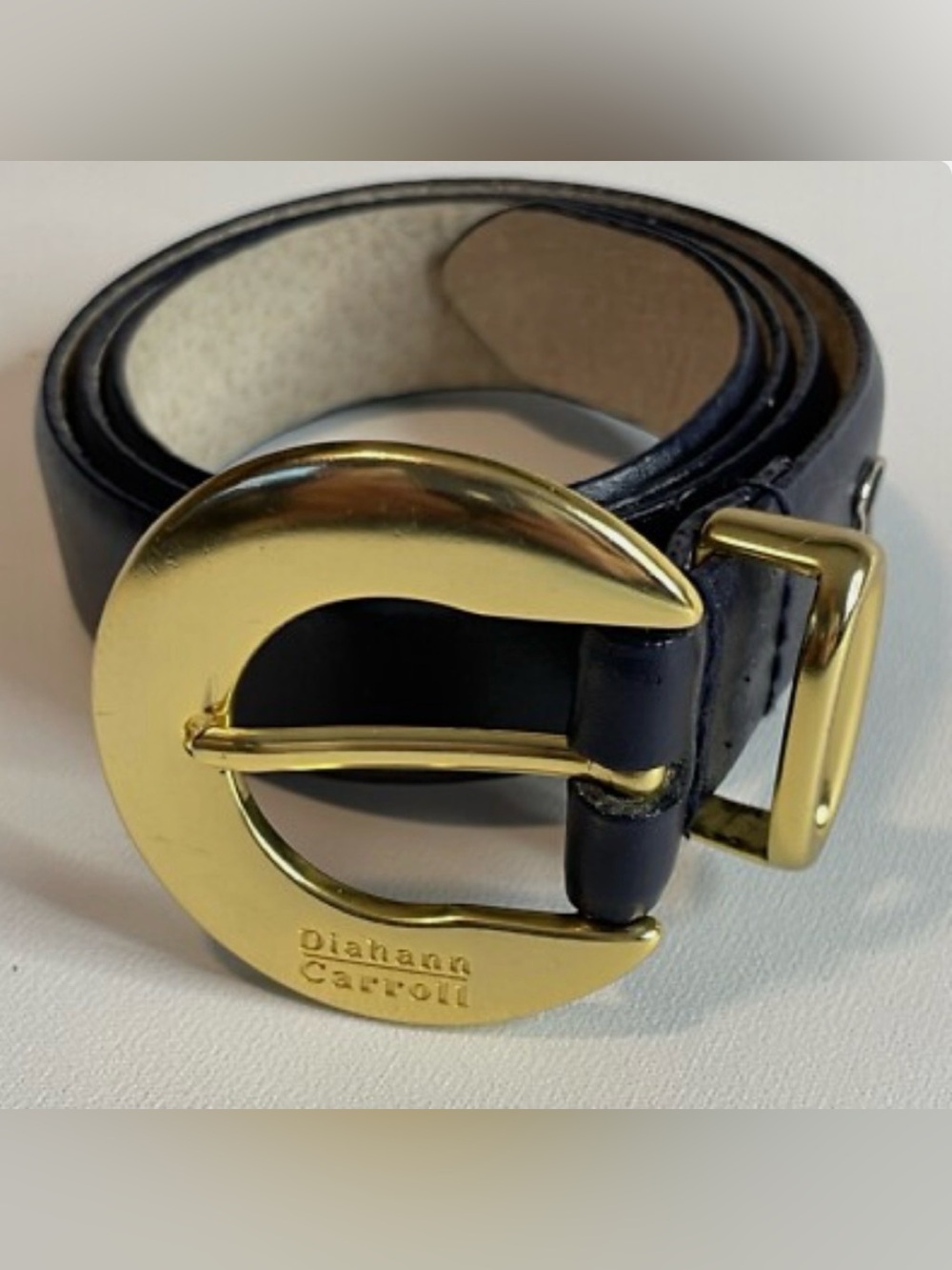 Diahann Carroll Vintage Women's Solid Dark Blue Leather Belt Size Large
